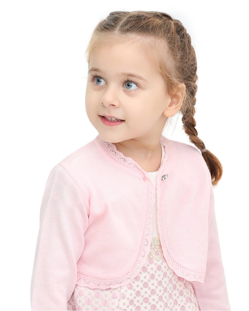 Lilax Little Girls' Knit Long Sleeve Button Closure Bolero Cardigan Shrug 3T Pink - Image 5